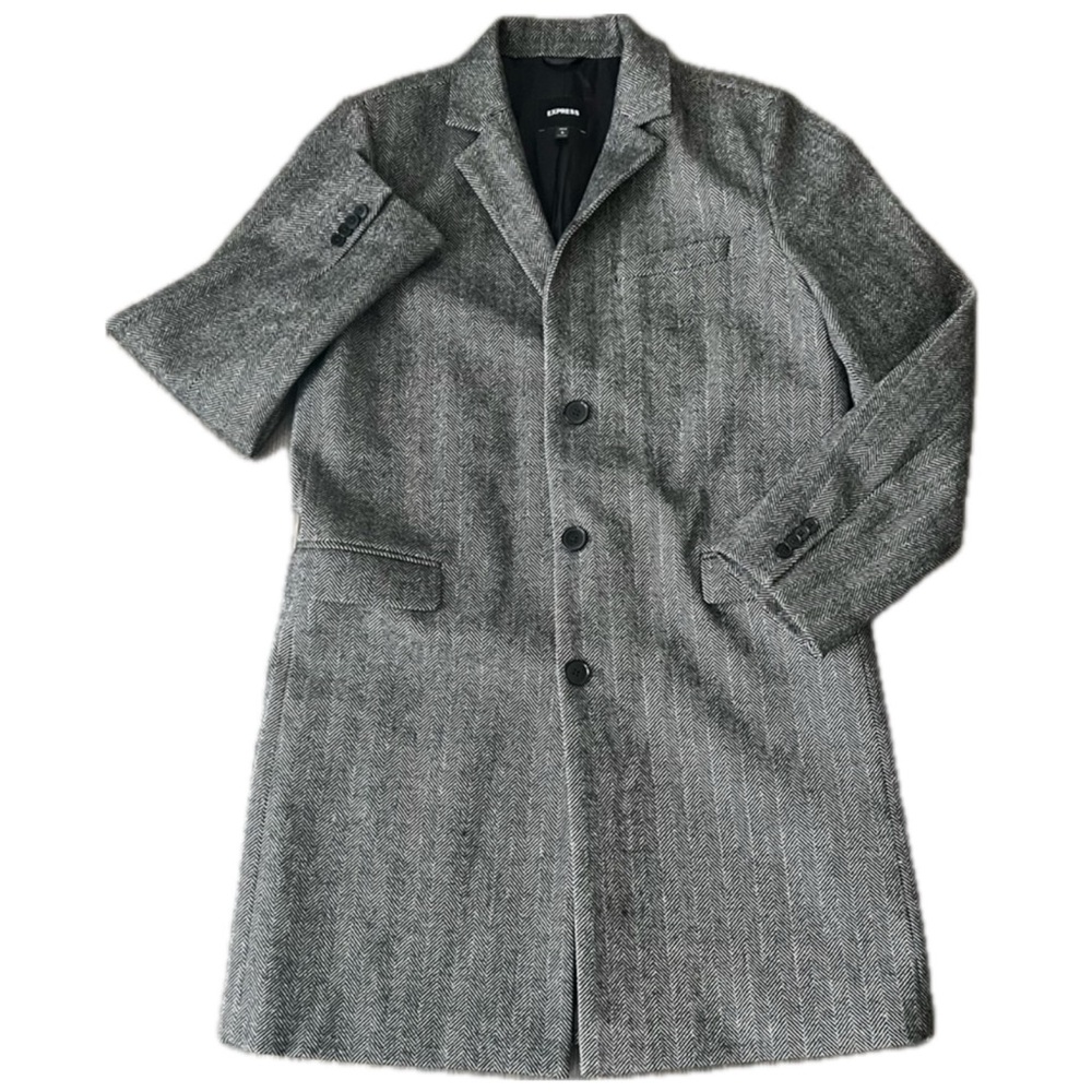 Express Herringbone Long Wool Blend Large Menswear Oversized Peacoat